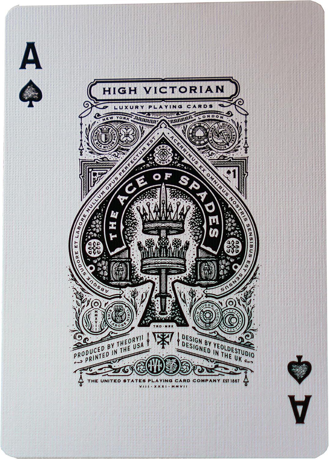 Ace of Spades playing card with intricate design on a white background