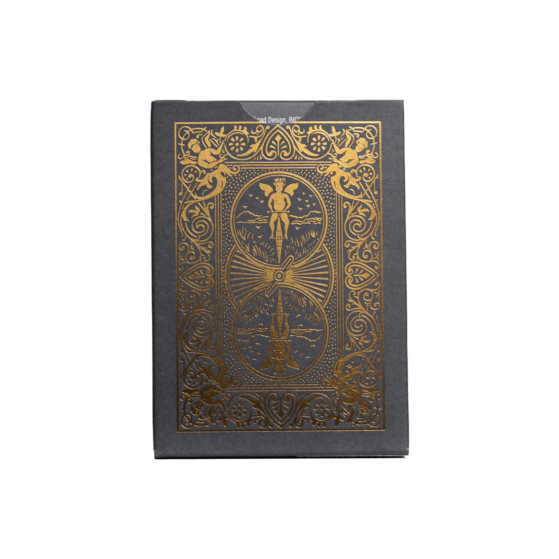 Decorative Bicycle Black & Gold Metalluxe playing cards with gold embossed design on a white background