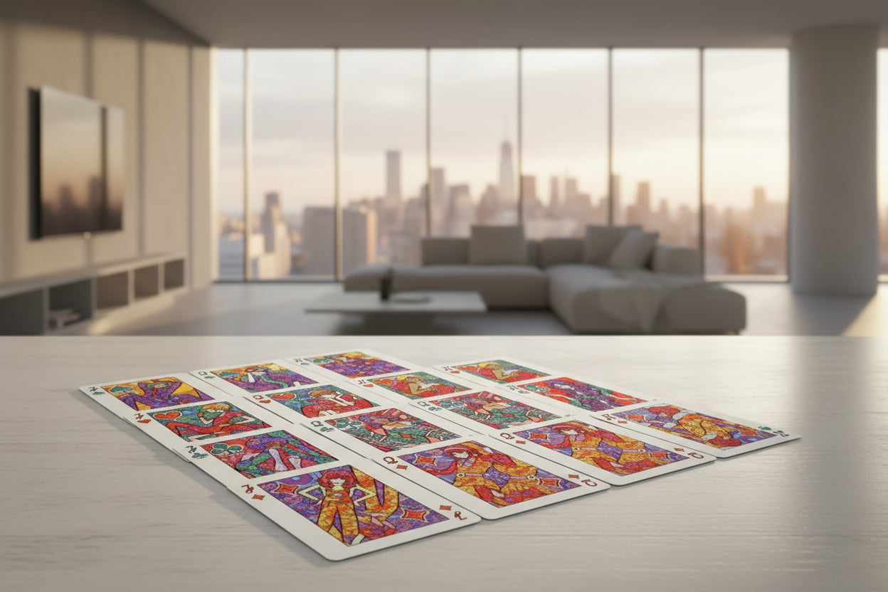 Custom court cards from Bicycle Funky Flower Playing Cards with colorful retro floral artwork