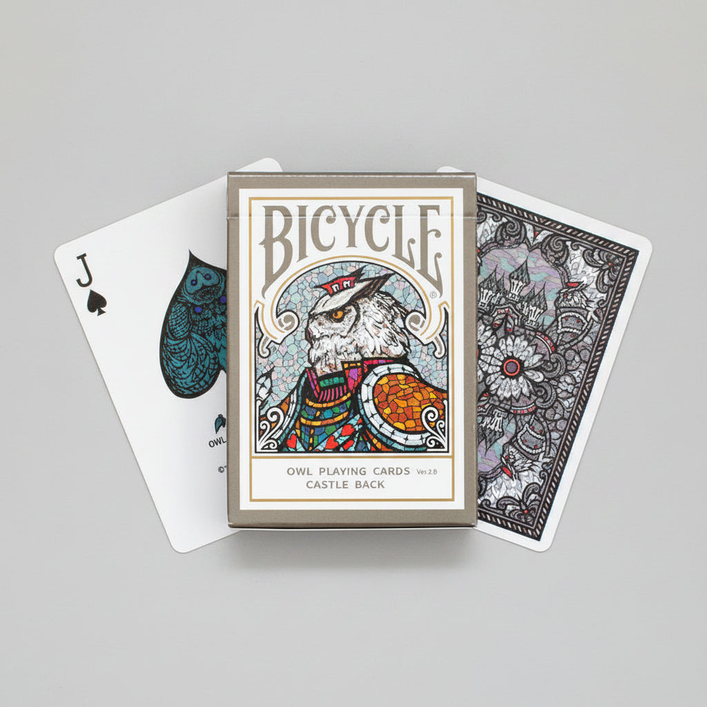 Bicycle Owl Playing Cards Ver. 2.0 Castle Back with tuck box, custom cards, and ornate owl artwork