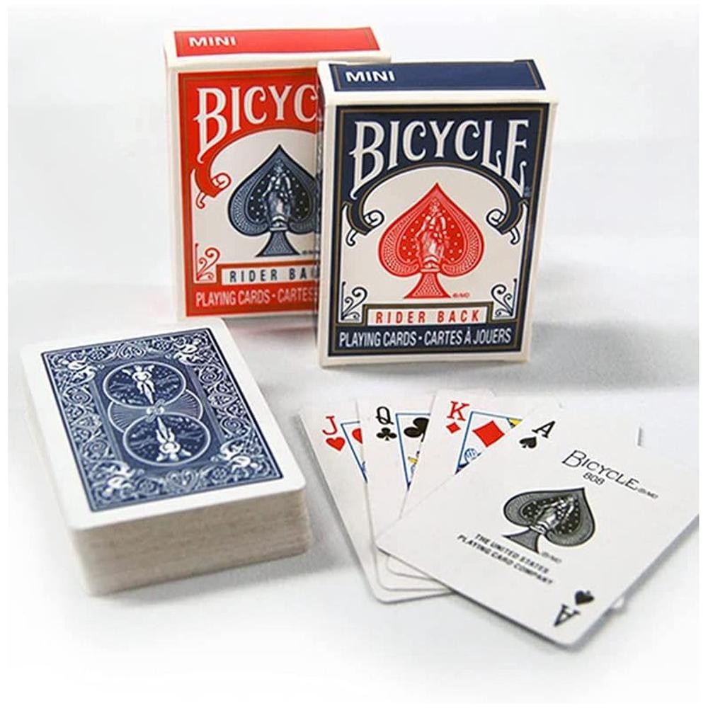 Bicycle Mini Playing Cards with two card decks and a spread of cards on a white background