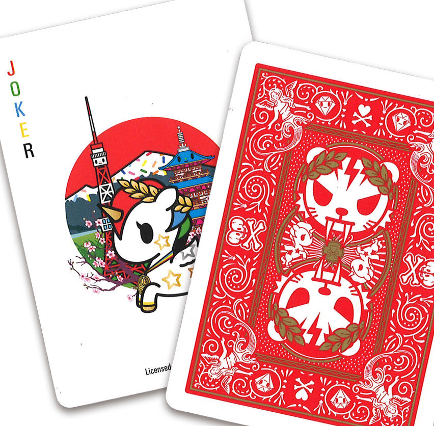 Front of Bicycle tokidoki Sports Red Playing Cards tuck box with tokidoki characters and Tokyo Japan branding