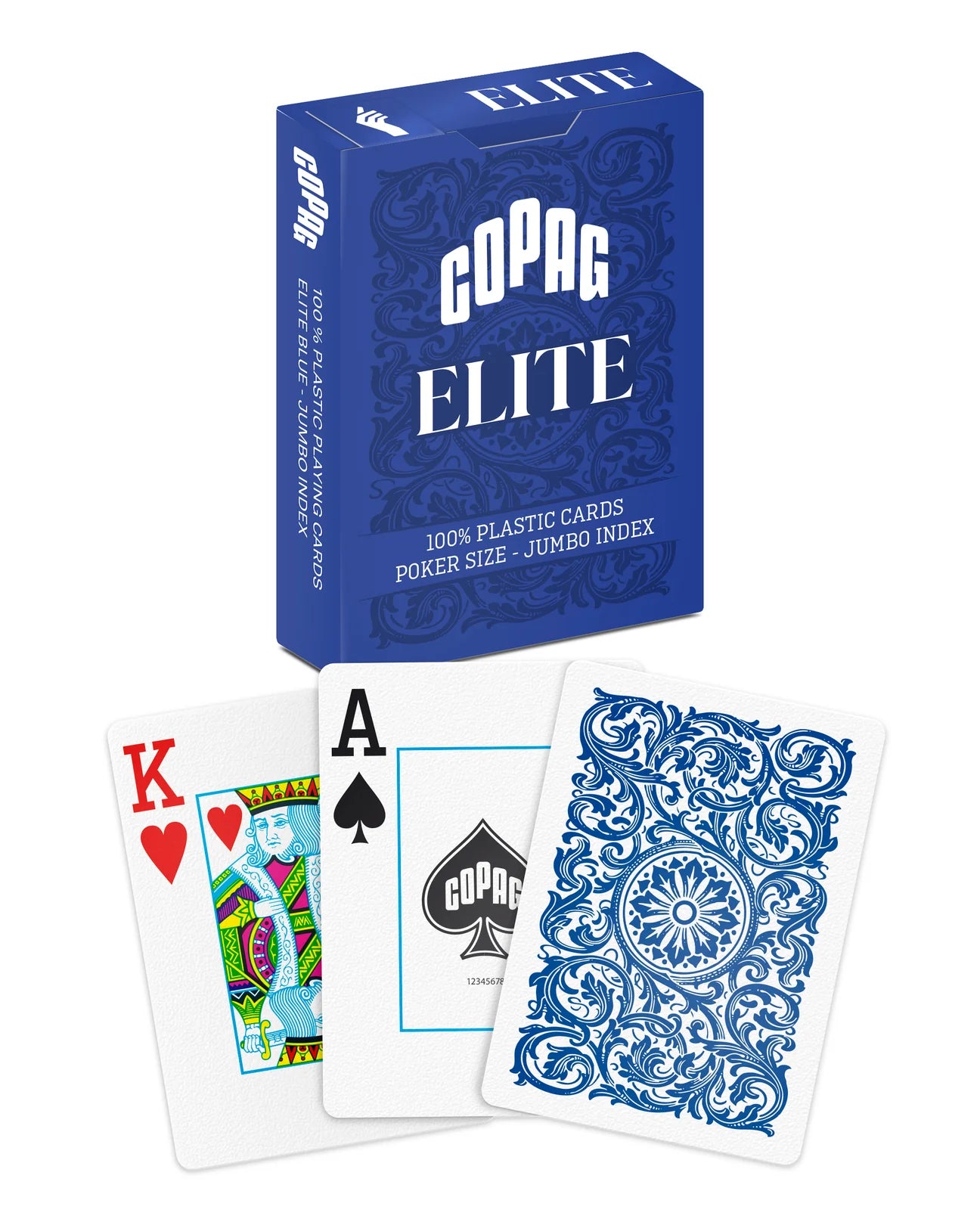 Coplus Elite playing cards with a blue box and decorative cards on a white background