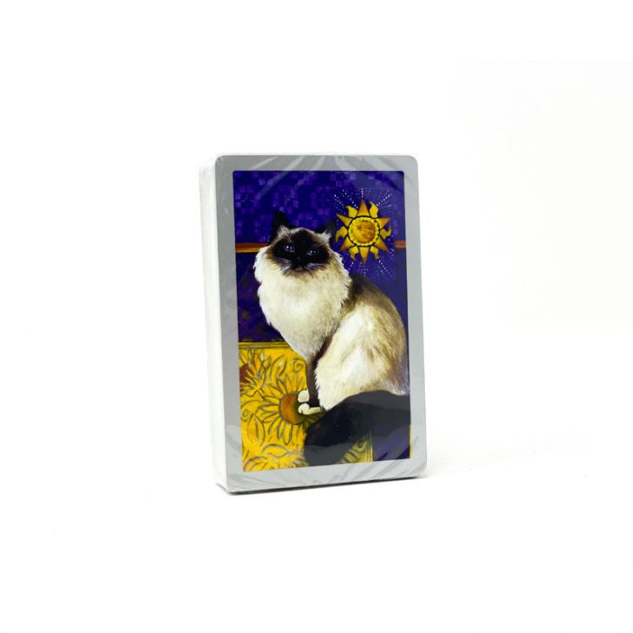 Congress card with a cat design featuring a sun and floral elements on a white background