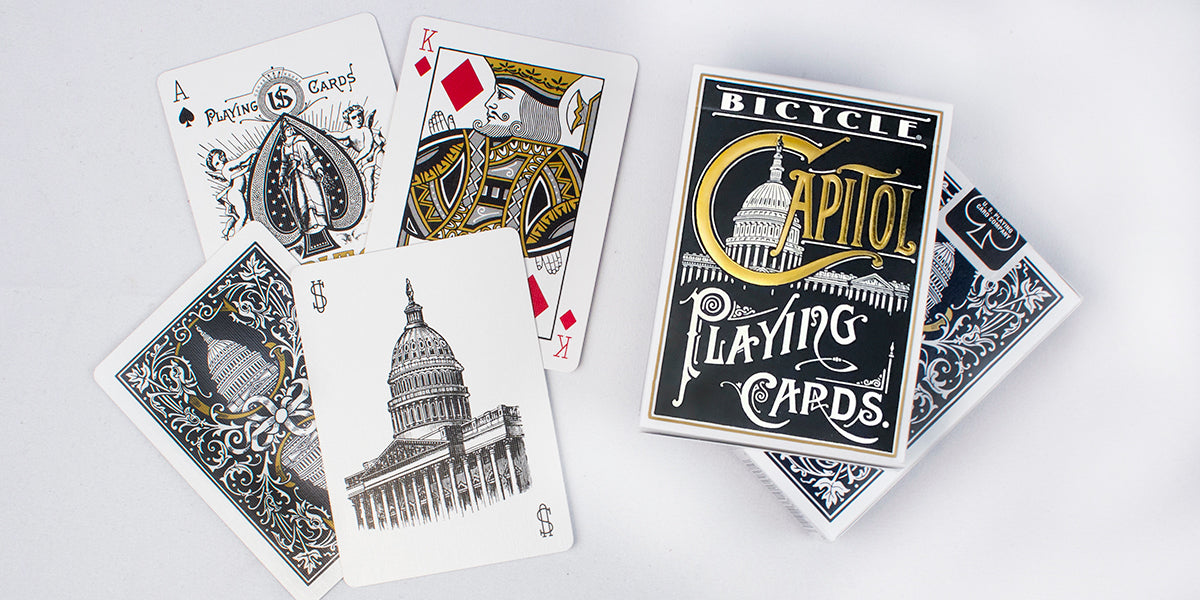 Bicycle Capitol playing cards with detailed artwork on a white background