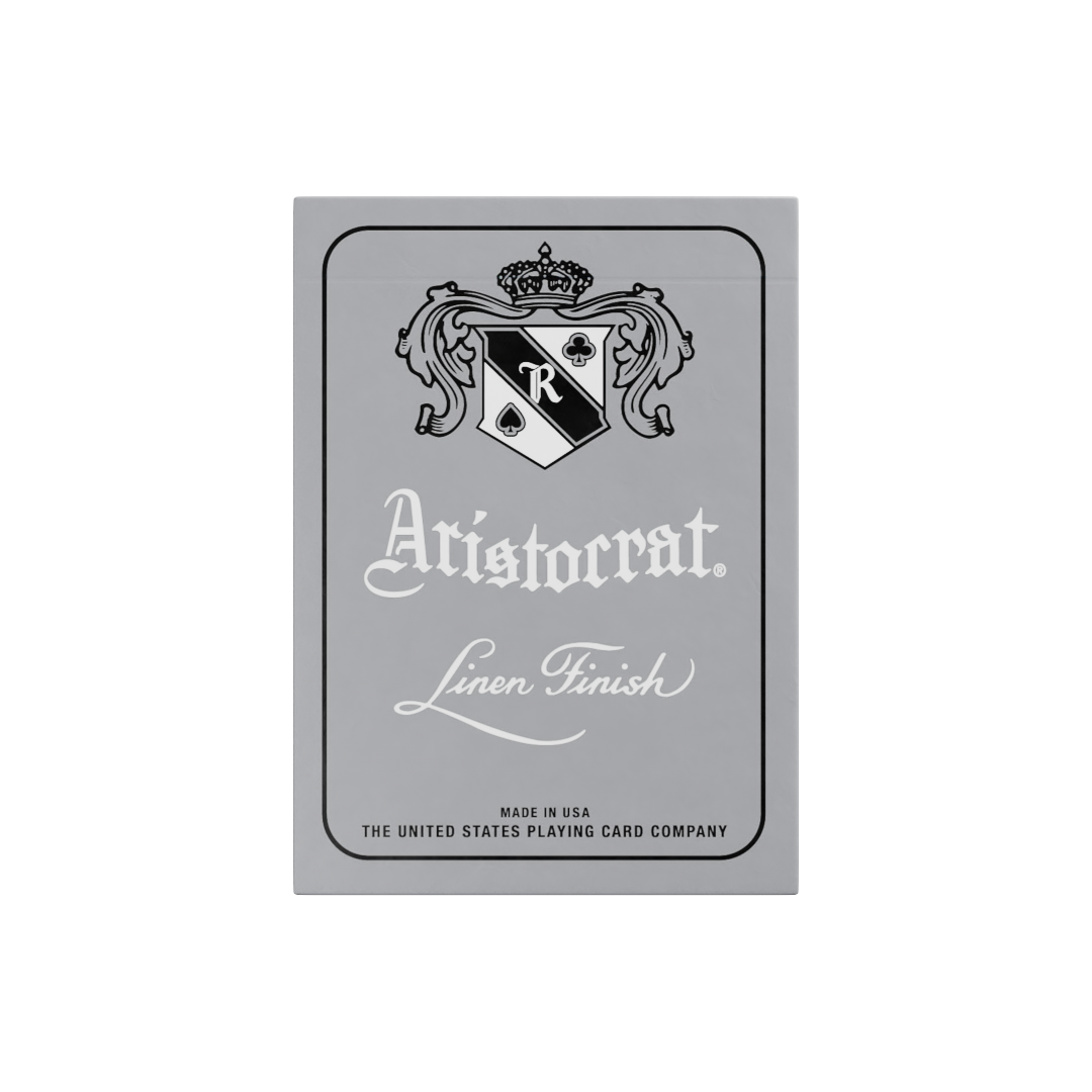 Aristocrat 727 Silver 110th Anniversary deck in silver tuck box front with crest shield and crowned logo.