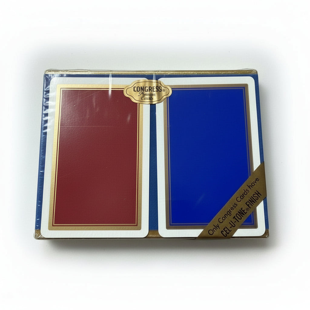Pack of Congress solid red and blue playing cards with a visible Congress label on a white background