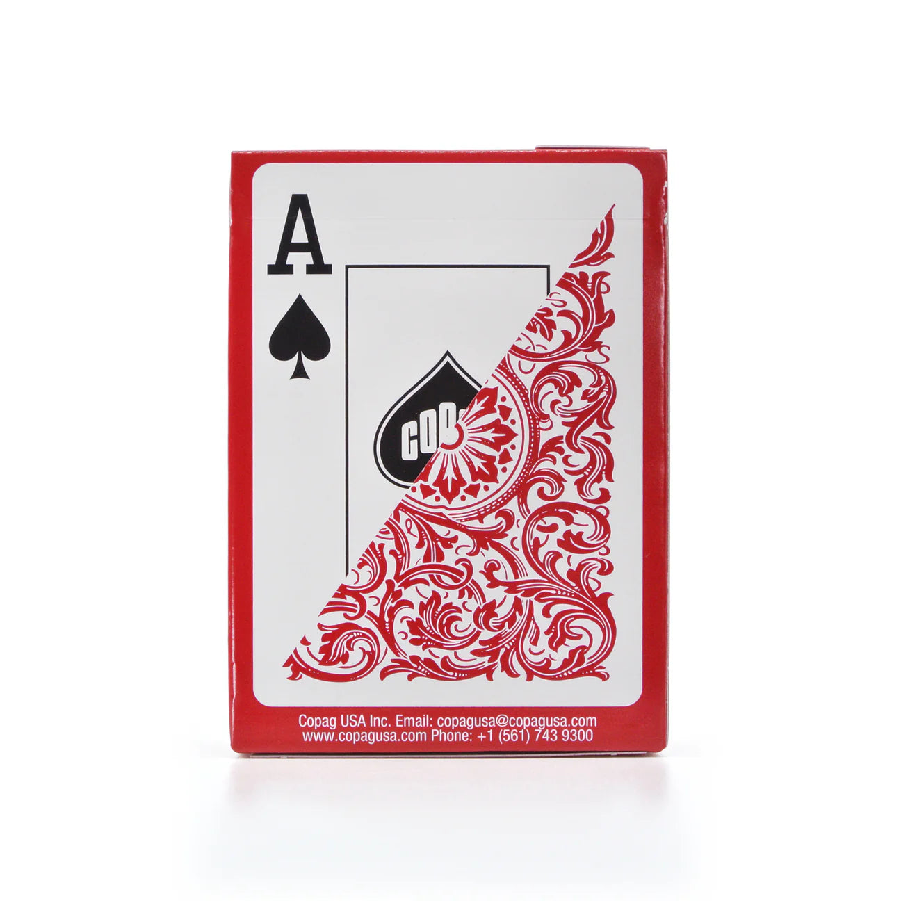 Playing card with Ace of Spades design on a red border, featuring Copag USA branding.