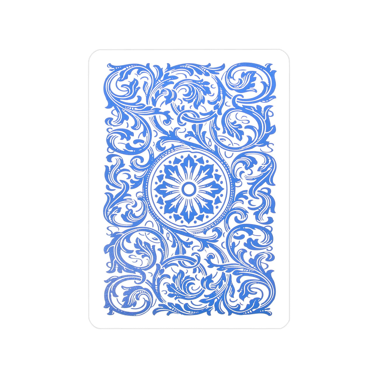 Decorative card with blue floral patterns on a white background
