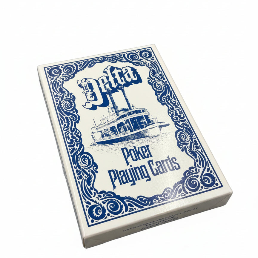 Delta Poker Playing Cards by Hoyle packaging with blue and white design on a white background