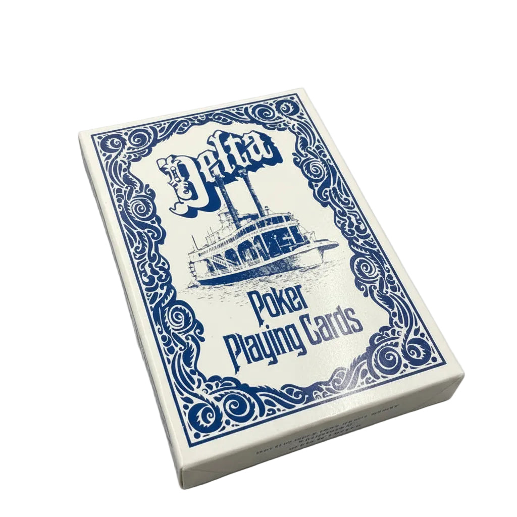 Delta Poker Playing Cards by Hoyle packaging with blue and white design on a white background