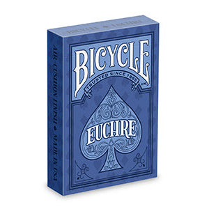 Blue Bicycle Euchre playing card deck on a white background