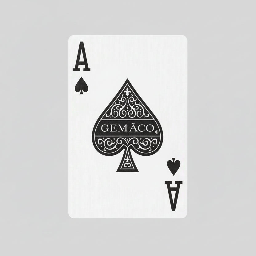 Playing card with a spade symbol and 'GEMACO' branding in jumbo index