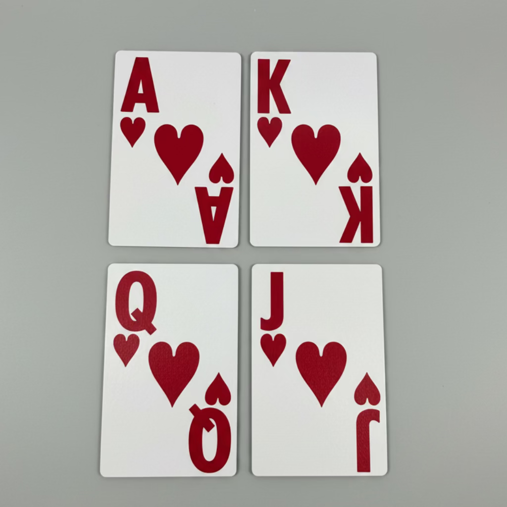 Ace, King, Queen and Jack of Hearts from vintage Hoyle Super Jumbo bridge-size playing cards