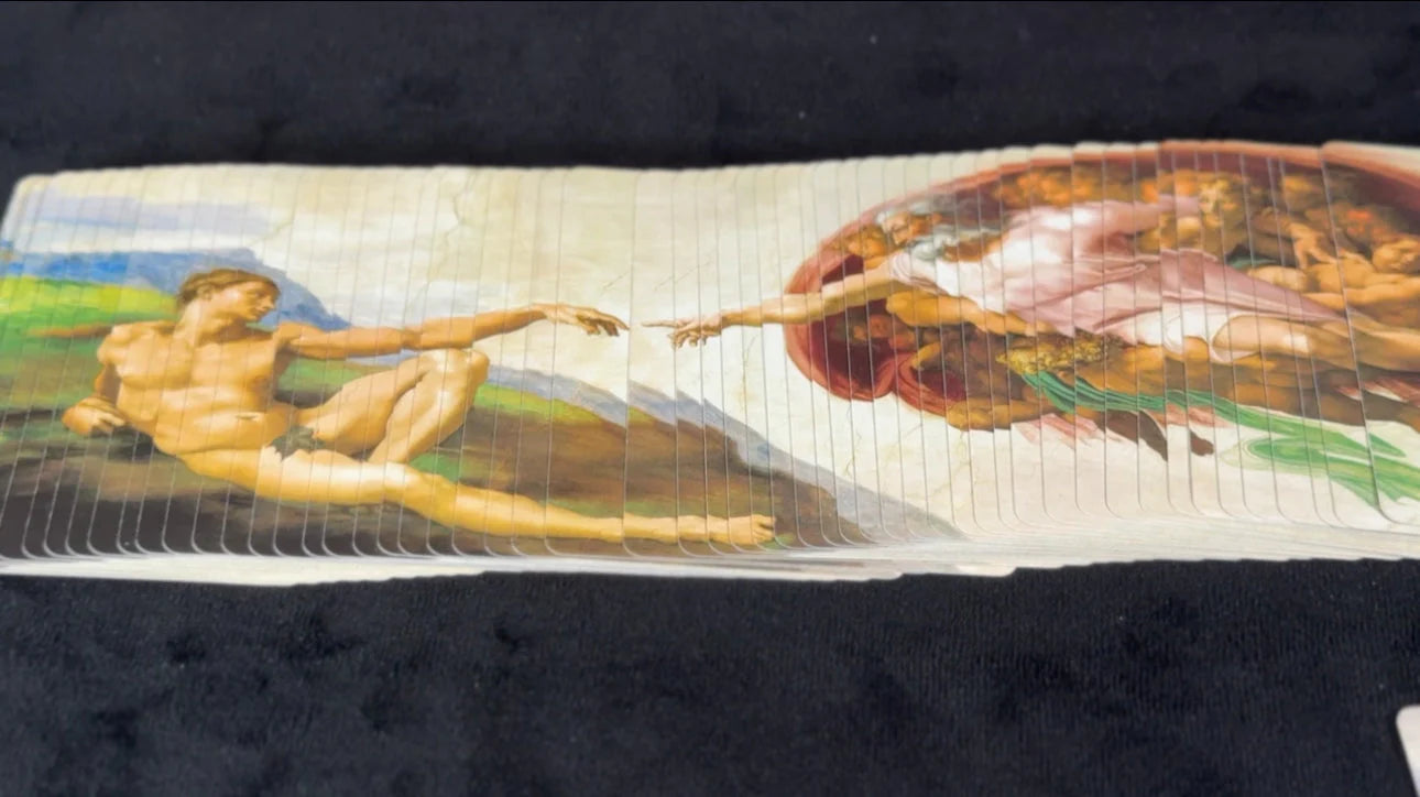 Mosaic artwork of a classical scene with a figure and landscape on a black background