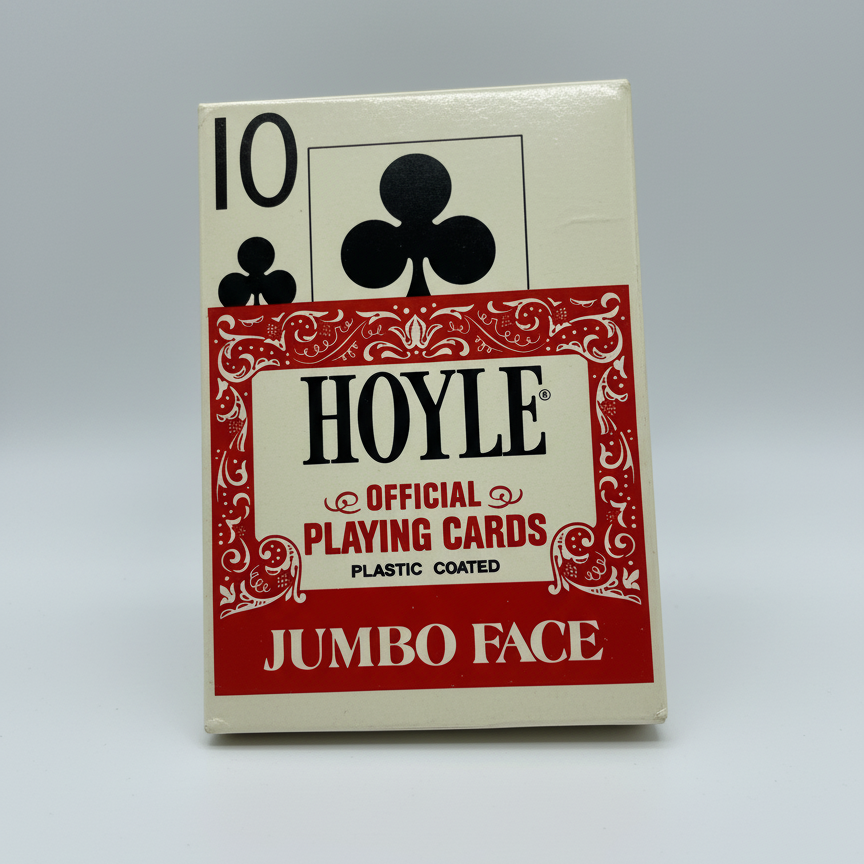 Hoyle playing cards packaging with red and white design
