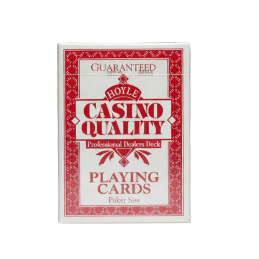 Hoyle Professional Dealers Deck playing cards packaging on a wooden surface