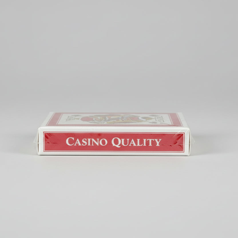 Red and white Hoyle Professional Dealers Deck box side with 'Casino Quality' printed