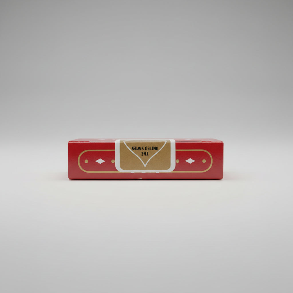 Top of Aristocrat 727 Crimson 110th Anniversary Playing Cards tuck box with gold USPCC seal