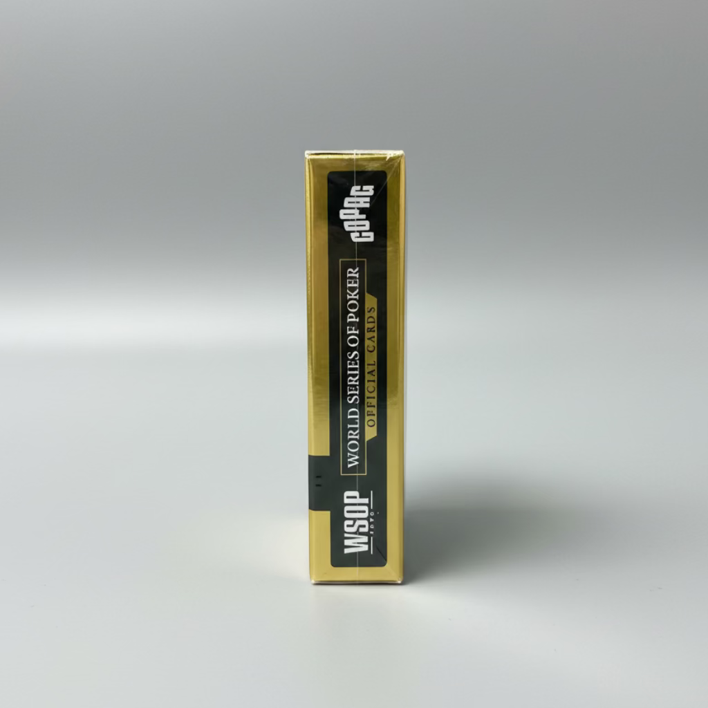 Side of red Copag Texas Hold’em package showing World Series of Poker official cards branding