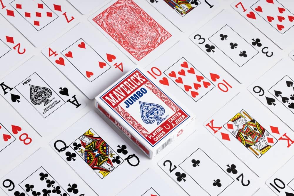 Playing cards with a focus on the Maverick brand packaging.