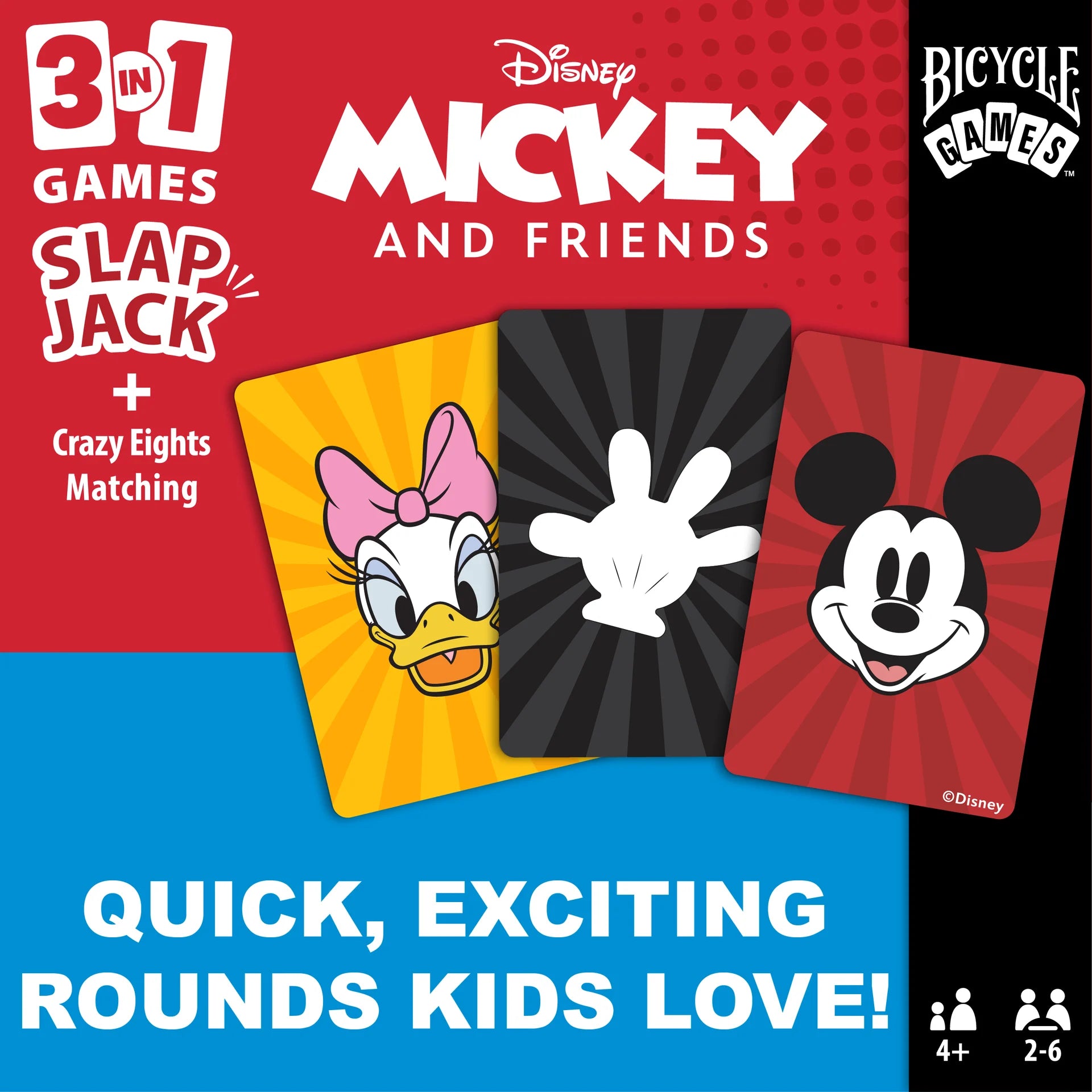 Bicycle Disney Mickey and Friends 3 in 1 Slap Jack game with Daisy, Mickey, and Mickey glove cards