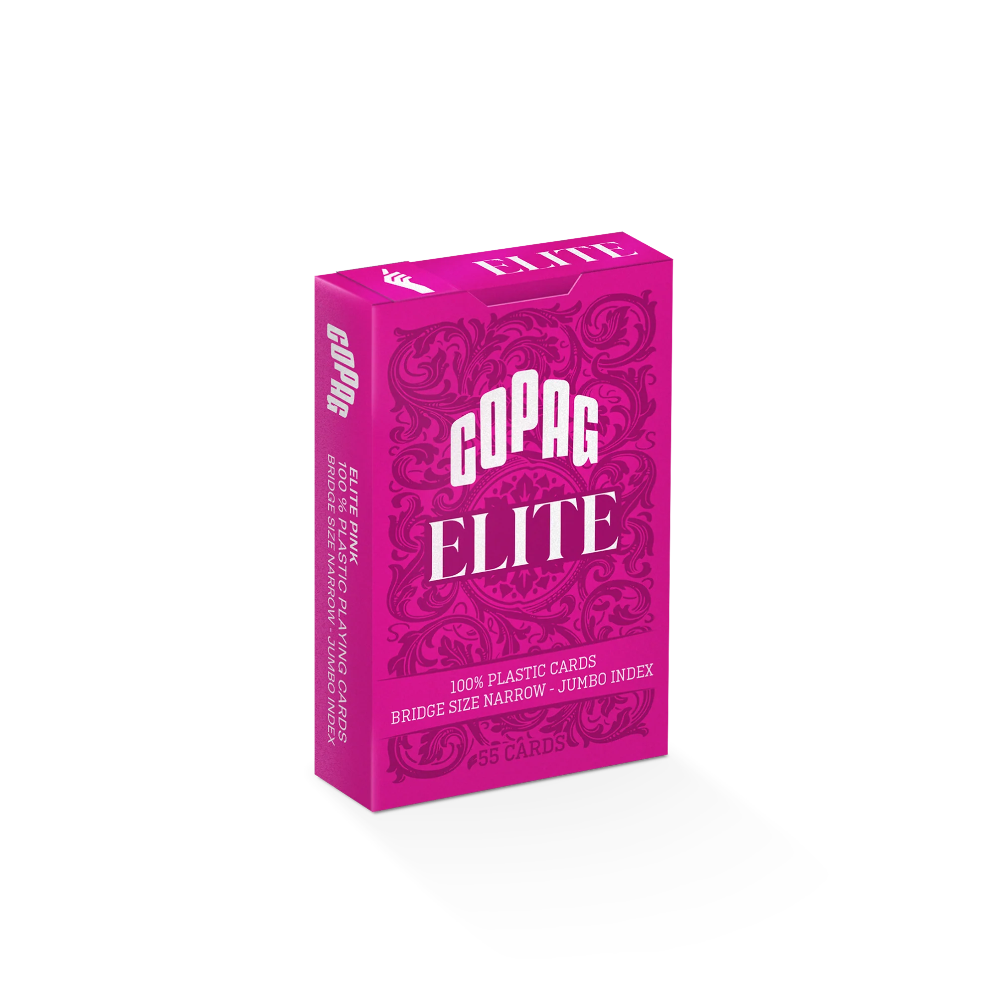Copag Elite jumbo playing cards in bridge size with a pink box on a white background