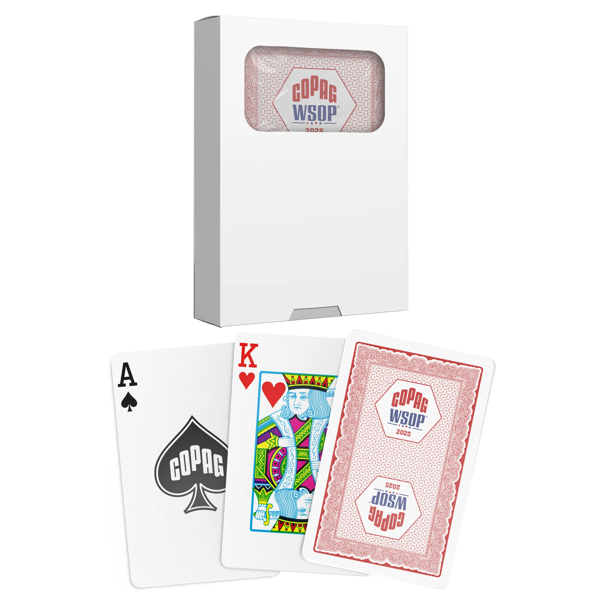 Red Copag WSOP 2025 Traditional 100% Plastic Playing Cards on a white background