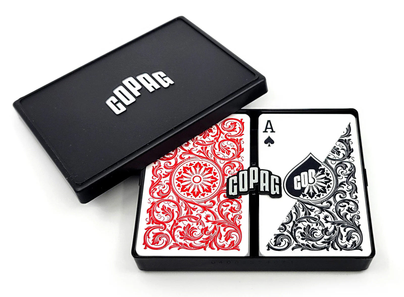 Copag 1546 Bridge Size Regular Index (Black & Red) with a black box on a white background
