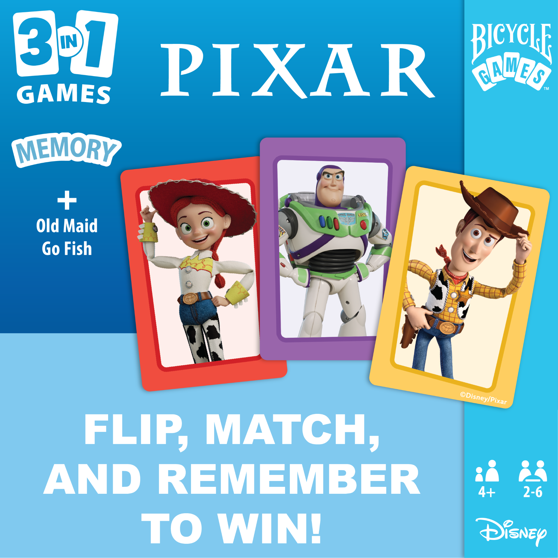 Bicycle Disney Pixar 3 in 1 Memory game with Toy Story character cards