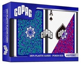 Copag playing cards packaging with two card designs on a blue background