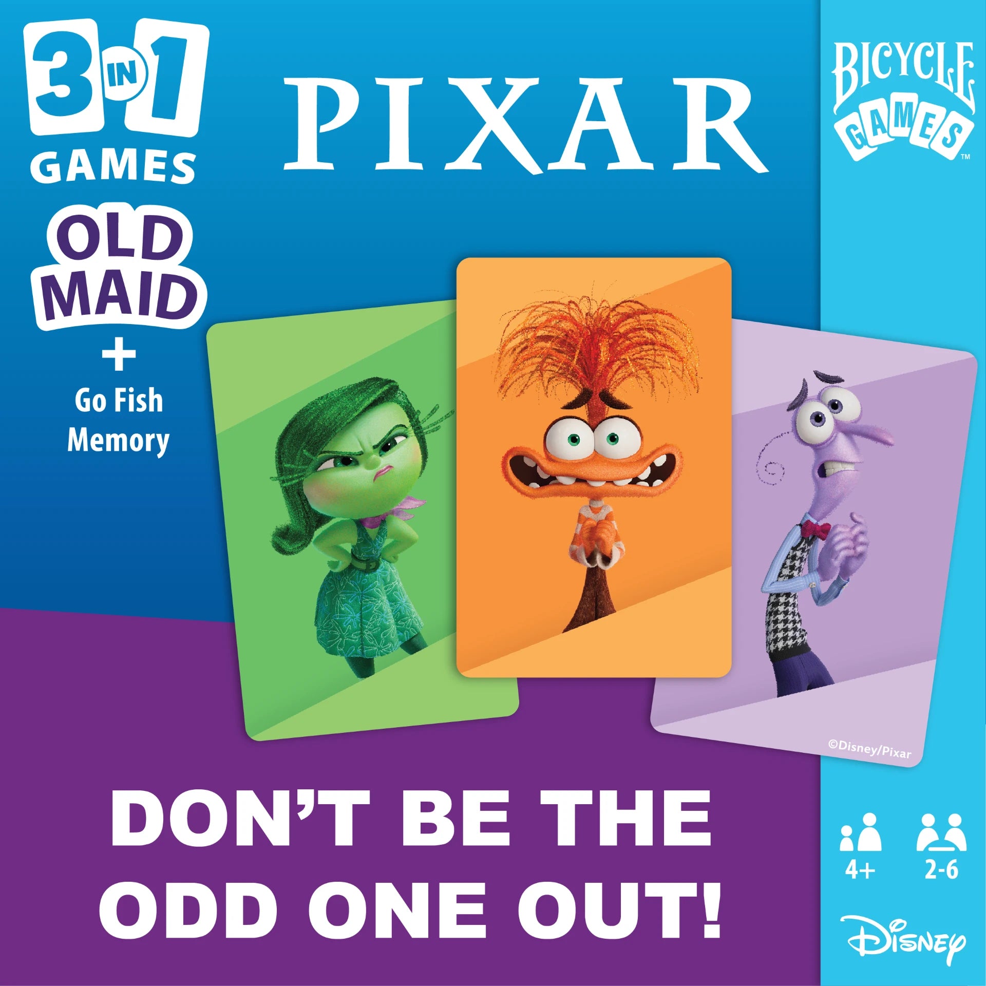 Bicycle Disney Pixar 3 in 1 Old Maid game with Inside Out character cards