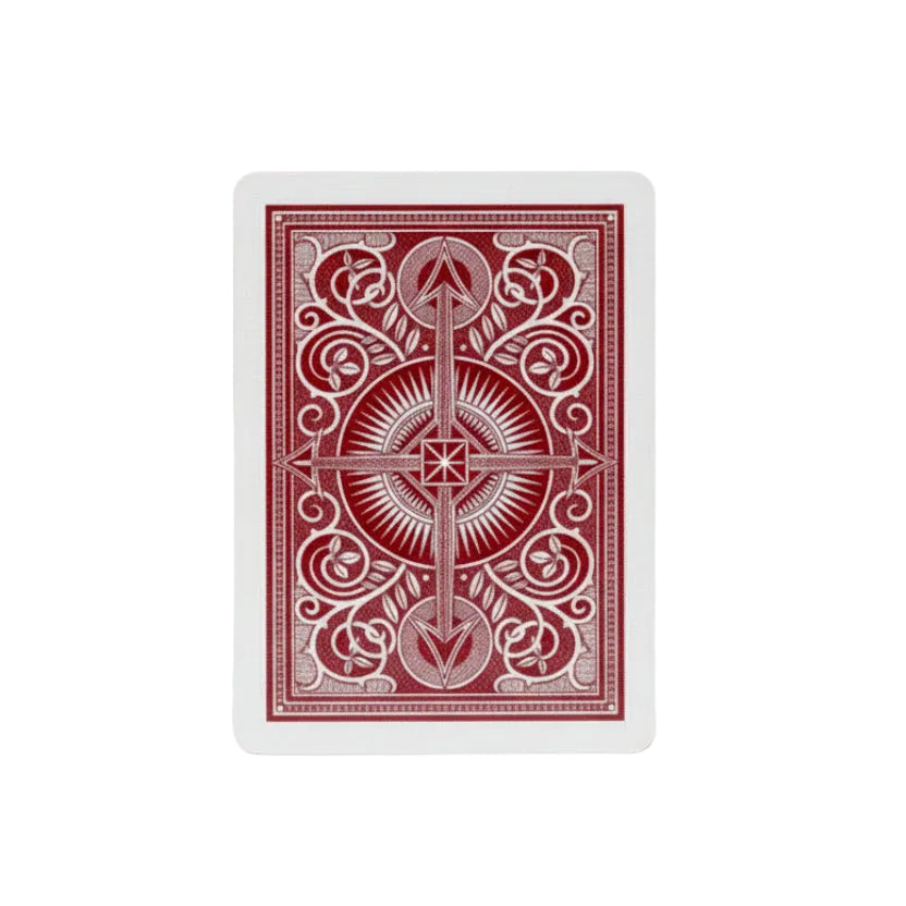 KEM Playing card with red and white design on a white background