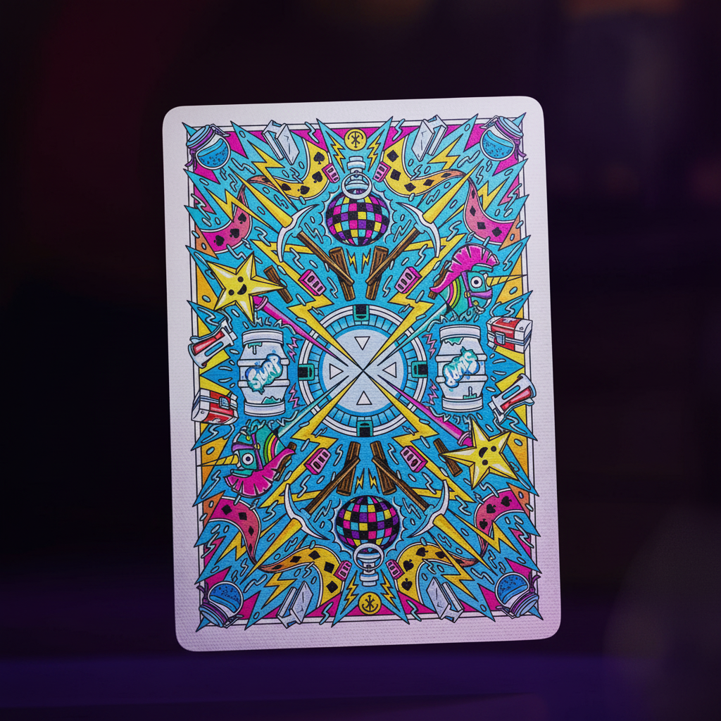 Theory11 Fortnite Playing Cards custom card back with colorful Victory Royale artwork