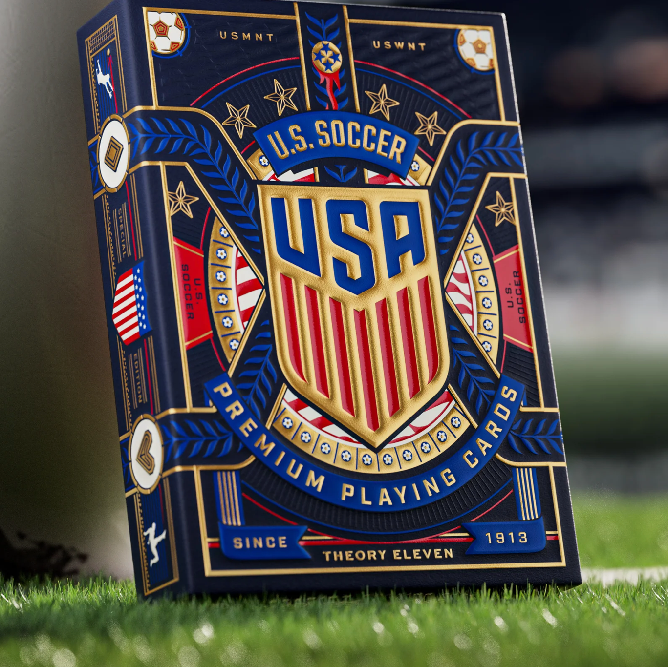 U.S. Soccer Playing Cards by theory11 with navy red and gold tuck box