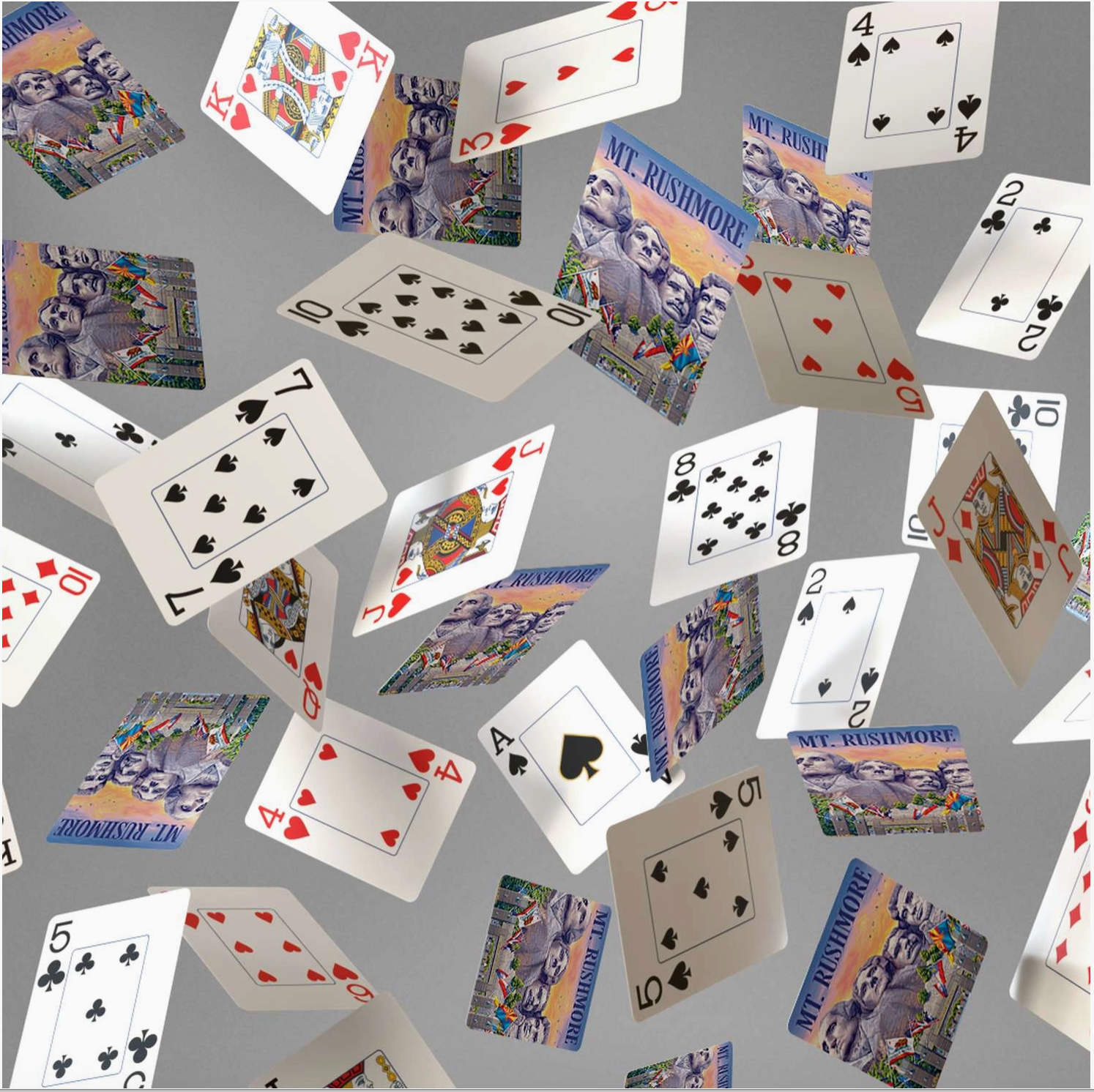 Mount Rushmore scenic-back and jumbo-index playing cards in motion