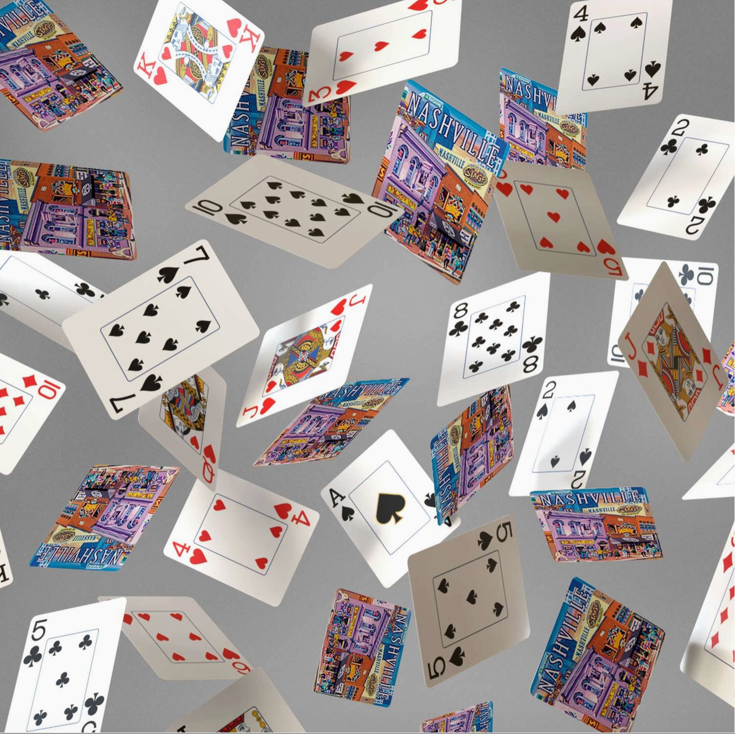 Nashville Music City scenic-back and jumbo-index playing cards in motion