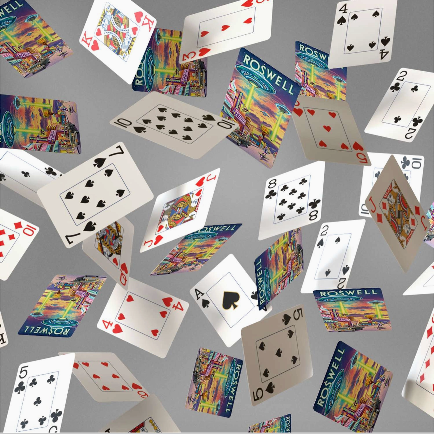 Roswell UFO card backs and jumbo-index faces in motion