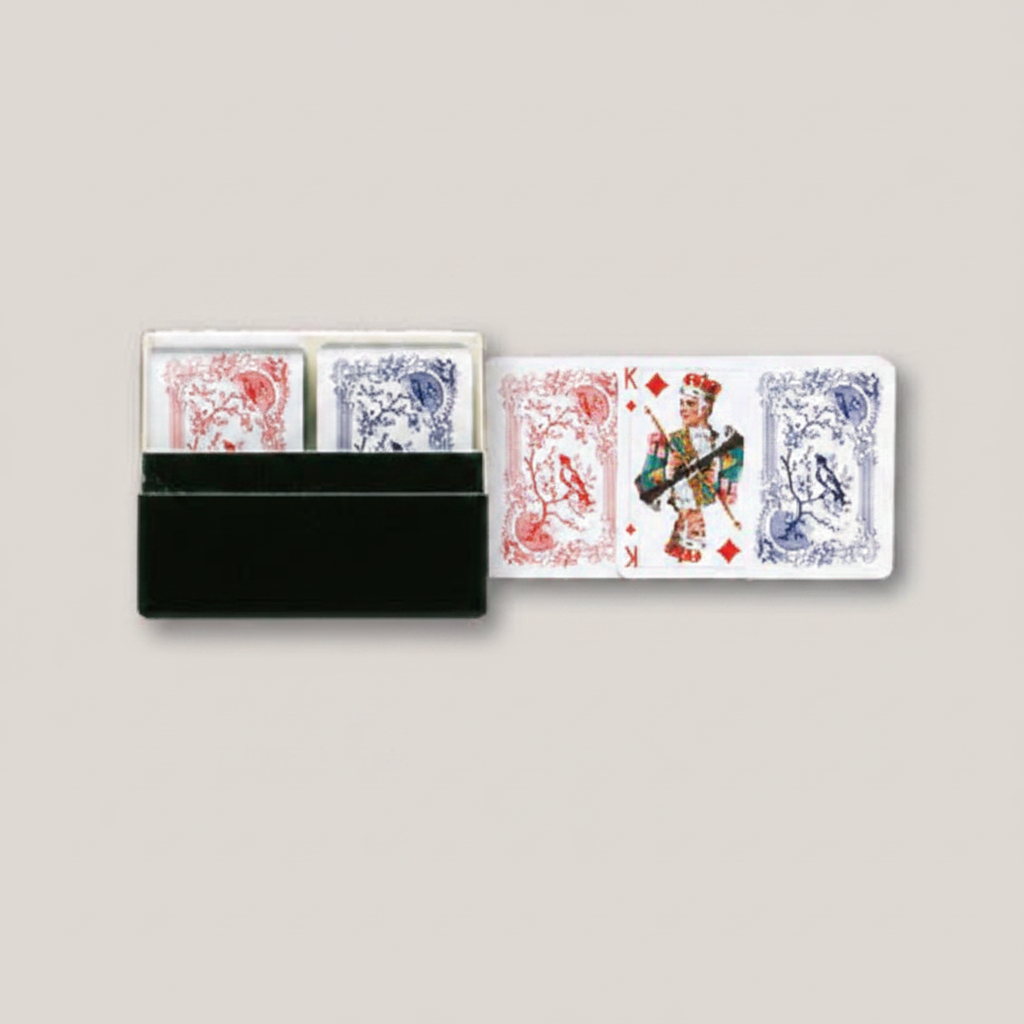 Piatnik Mini Patience cards in plastic case with red and blue card backs and small illustrated court card