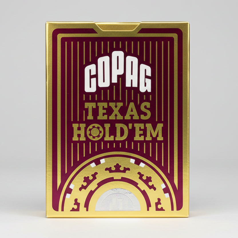 Copag Texas Hold'em playing cards with gold and red design