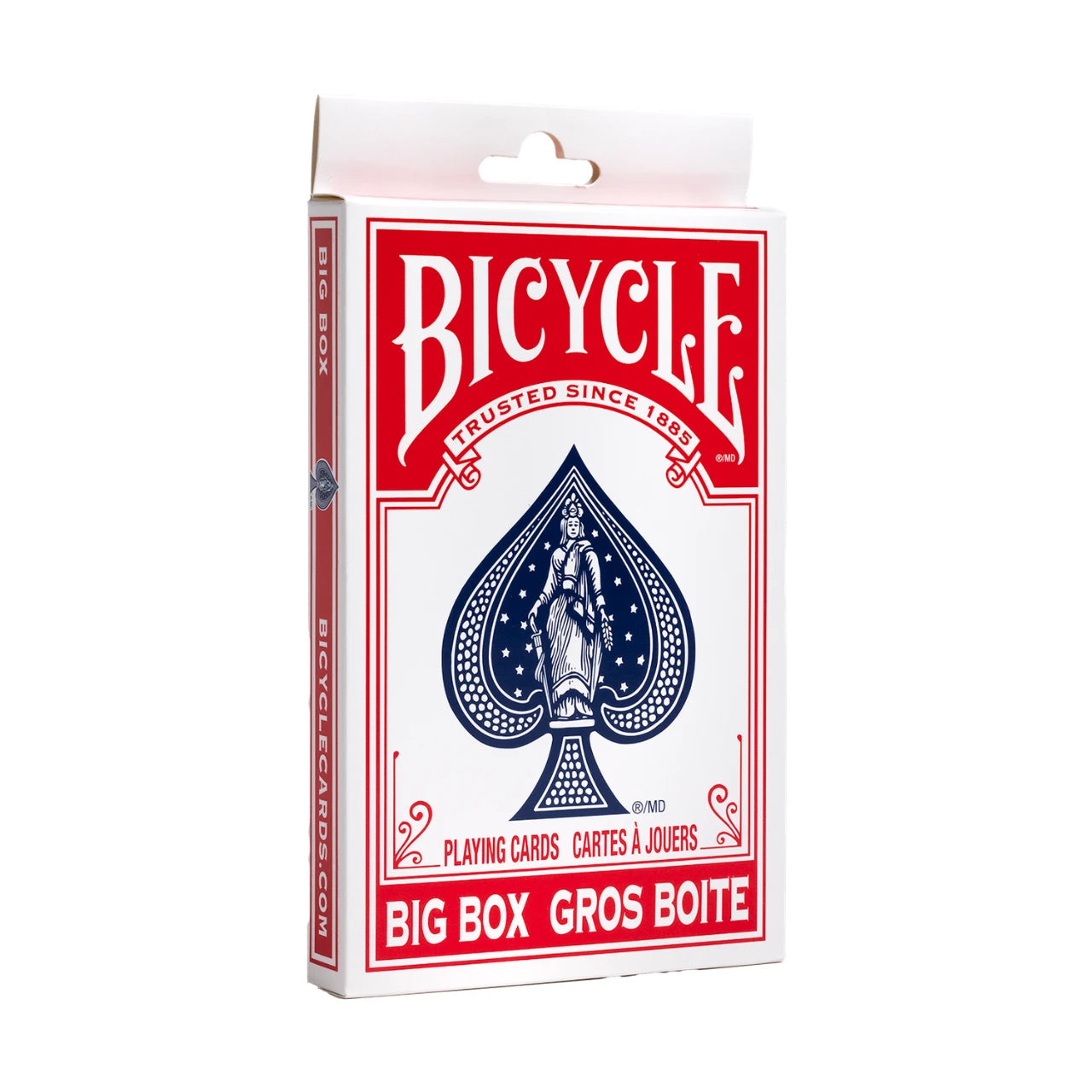 Angled view of Bicycle Big Box Red playing cards package