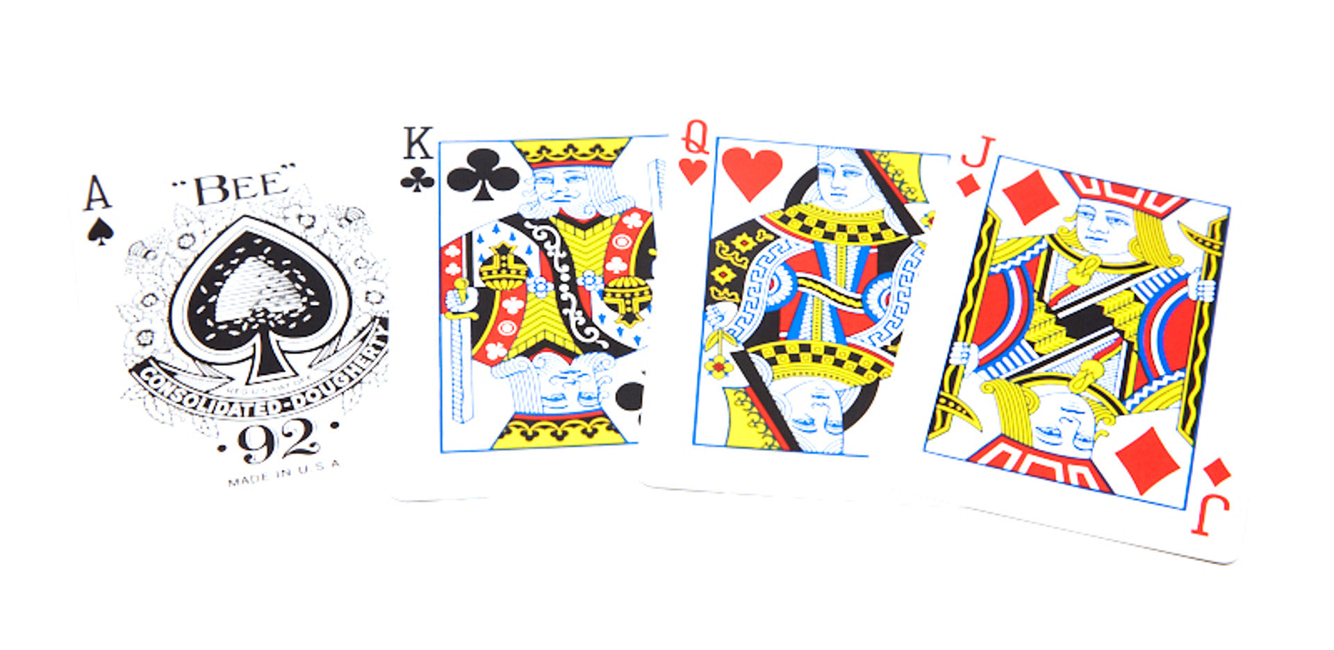 Four playing cards displayed on a white background
