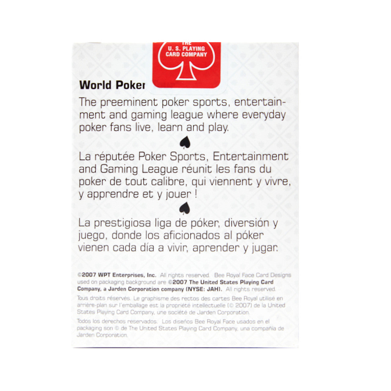 U.S. Playing Card Company World Poker text on a white background