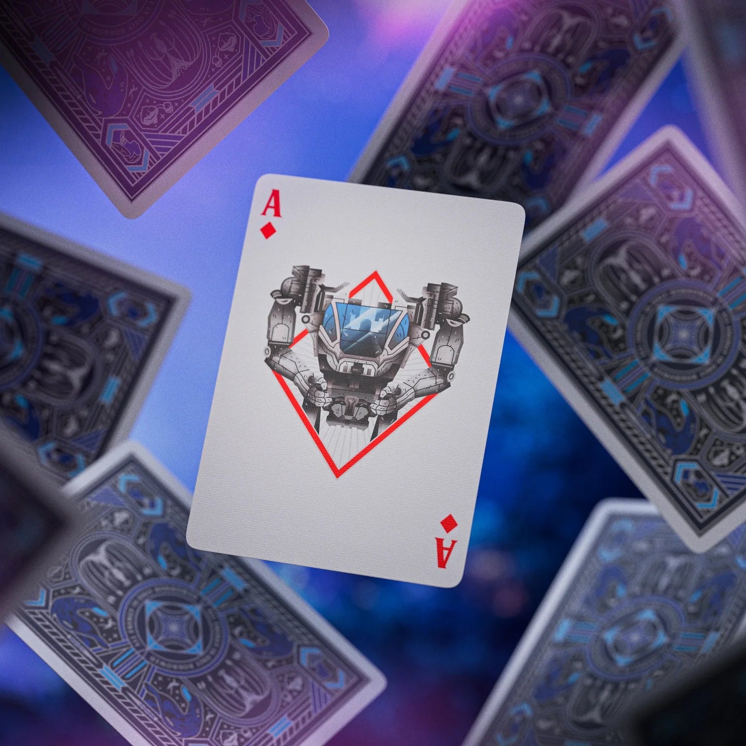 Avatar playing card with a unique design on a blurred background of other playing cards