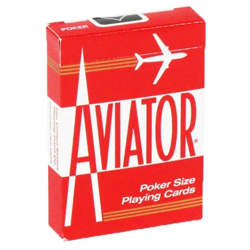 Red box of Aviator poker size playing cards with airplane icon