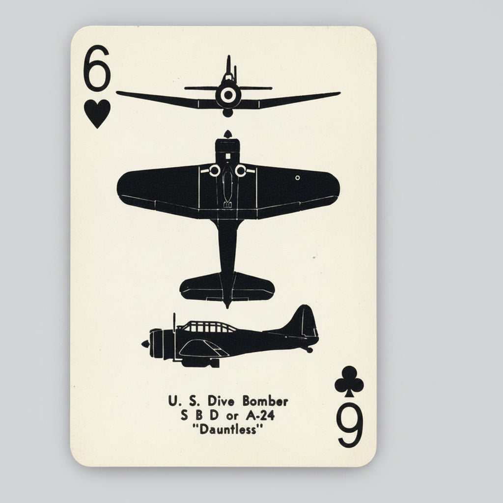World War II Airplane Spotter Playing Cards by U.S. Games with aircraft silhouette identification cards featuring U.S. Dive Bomber