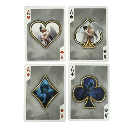 Four playing card suits with artistic illustrations on a white background