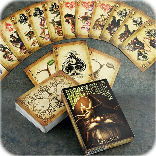 Bicycle Gnomes deck with tuck box, custom face cards, Jokers and ornate parchment-style card back