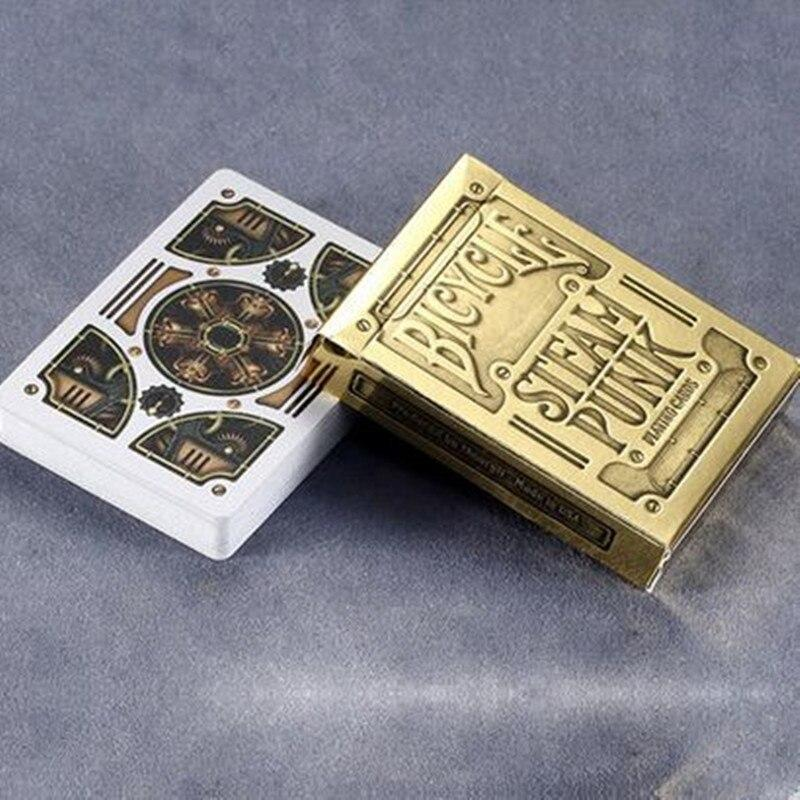 Bicycle Gold Steam Punk tuck box beside the gear-pattern card back