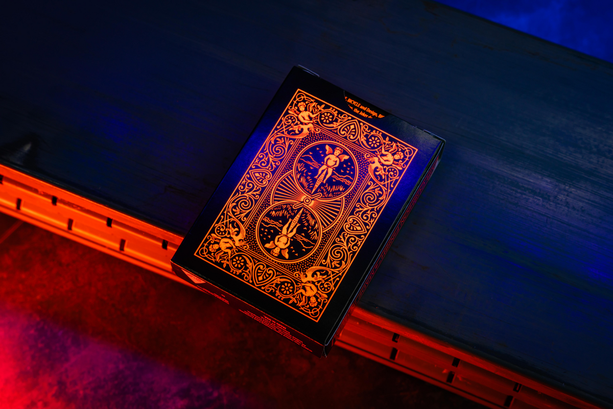 Bicycle Neon Solar-Orange back of the orange tuck box under UV blacklight